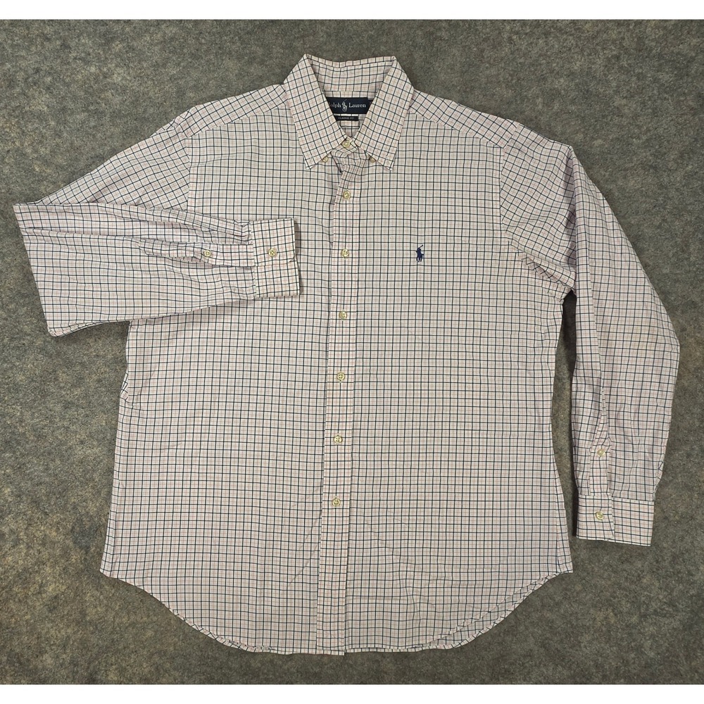 Ralph Lauren Mens Classic Fit Tattersall Check Cotton Button Down Shirt Large
